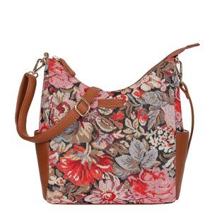 Ladies’ Floral Tapestry Hobo Bag with Vegan Leather Trim | Shoulder & Crossbody